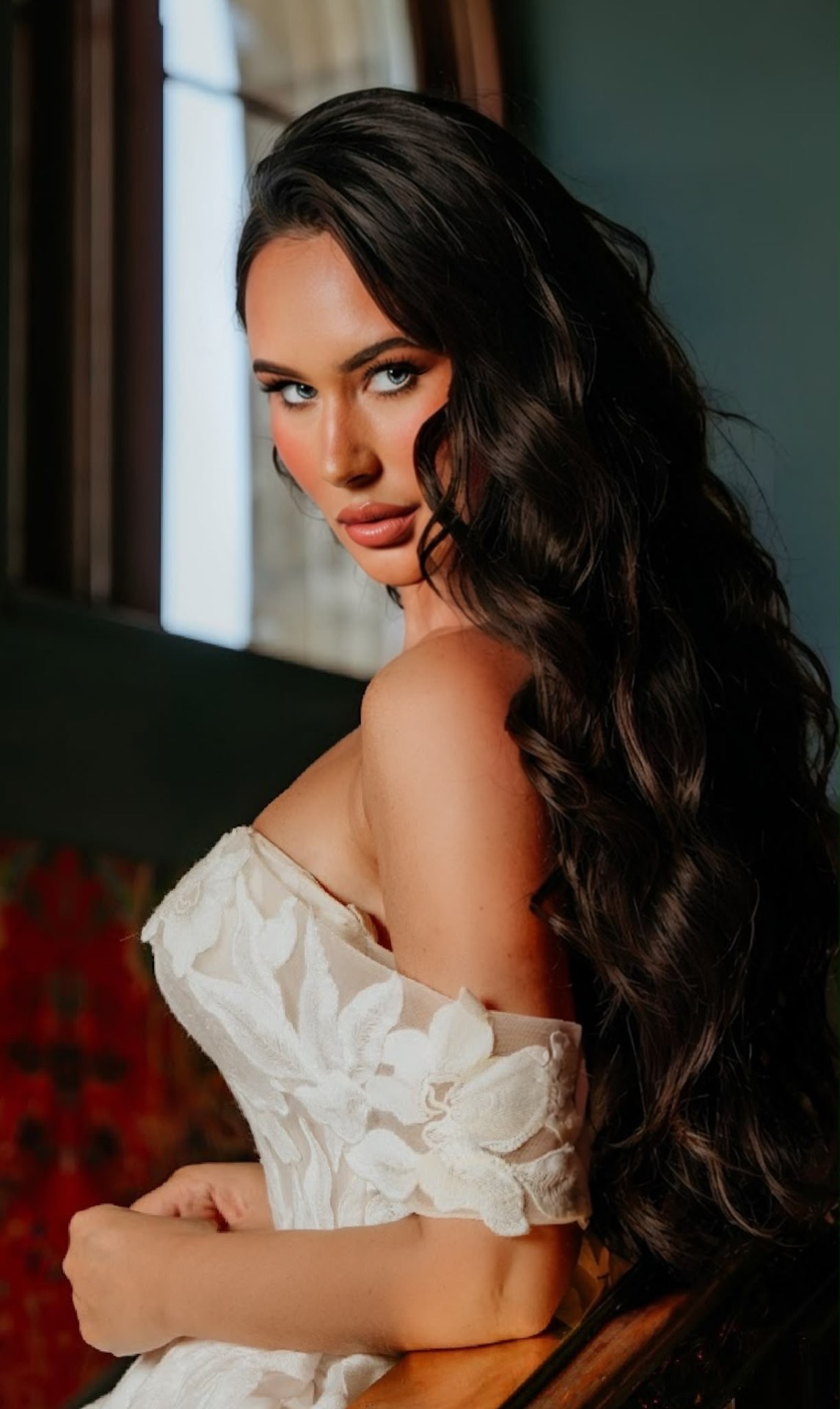 Editorial bridal portrait in window light