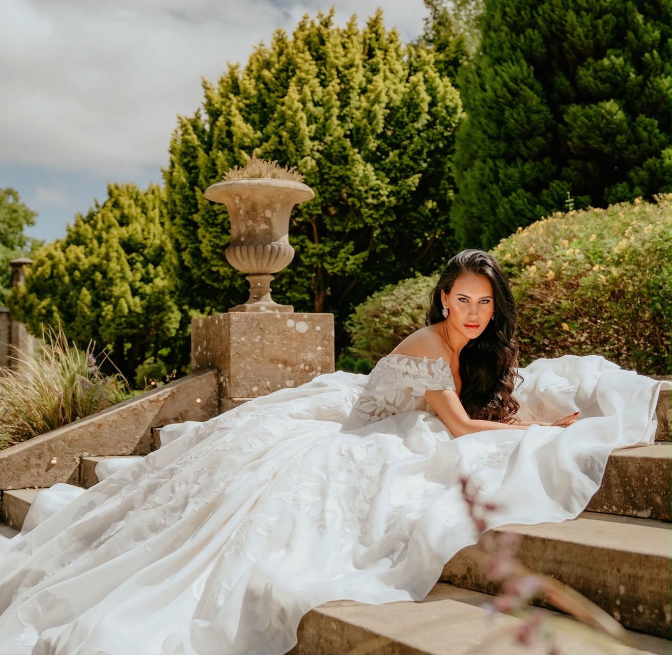Bridal editorial shoot on stone steps